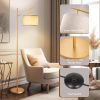 63-inch Gold Modern Arc Floor Lamp with Beige Linen Drum Shade
