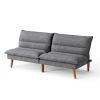 Modern Grey Corduroy Fabric Futon Sleeper Sofa Bed Couch with Wood Legs