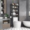 Over the Toilet Storage Freestanding Industrial Metal Wood Shelving Unit Grey/Black