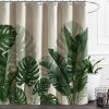 72"W x 72"H Tropical Green Leaves Linen Polyester Blend Shower Curtain
