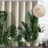 72"W x 72"H Tropical Green Leaves Linen Polyester Blend Shower Curtain