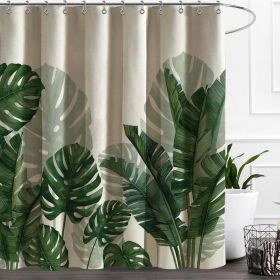72"W x 84"H Botanical Green Leaf Linen Polyester Blend Shower Curtain