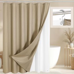 72"W x 72"H Beige Waffle Textured 3 in 1 Shower Curtain Set