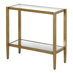 Rectangular Side Table Gold Antique Brass Metal Glass Top Bottom Shelf Sofa Table