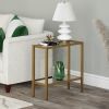 Rectangular Side Table Gold Antique Brass Metal Glass Top Bottom Shelf Sofa Table