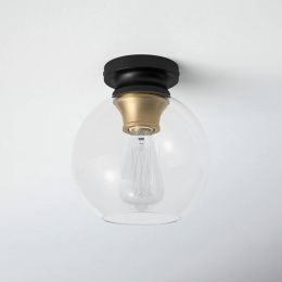 Mid-Century Modern Flush Mount Ceiling Light with Clear Globe Glass Shade