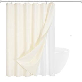 72"W x 72"H Ivory Waffle Textured Shower Curtain Set with Liner