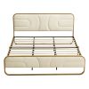 King Beige Upholstered Headboard Footboard Platform Bed with Gold Metal Frame