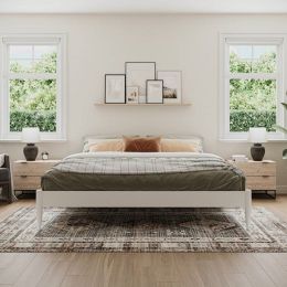 King Size Solid Hardwood Victorian Style White Platform Bed