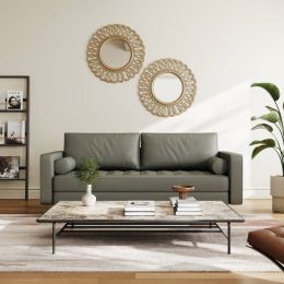 Grey Upholstered Faux Leather Sofa w/ Pillows Solid Hardwood Legs