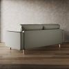 Grey Upholstered Faux Leather Sofa w/ Pillows Solid Hardwood Legs