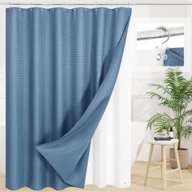 72"W x 78"H Blue Waffle Textured 3 in 1 Shower Curtain Set