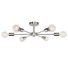 Modern 23-inch 6-Light Semi Flush Mount Sputnik Ceiling Light in Nickel Finish
