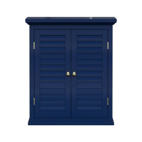Navy Wall Mounted 2-Door Louvered Crown Molding Bathroom Wall Cabinet