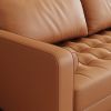 Terracotta Upholstered Faux Leather Sofa w/ Pillows Solid Hardwood Legs