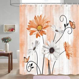 72"W x 72"H Orange Vibrant Floral Butterfly Polyester Shower Curtain