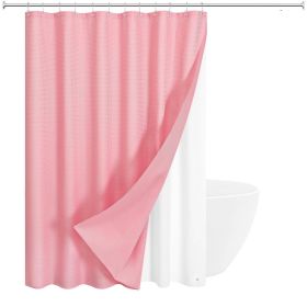 72"W x 72"H Pink Waffle Textured Polyester Shower Curtain Set with PEVA Liner