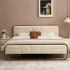 Queen Beige Upholstered Headboard Footboard Platform Bed with Gold Metal Frame
