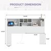 Queen size Bookcase Headboard in White Wood Finish with LED Lights