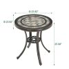 Round Ceramic Tile Bistro Style Outdoor Patio Table with Bronze Metal Base