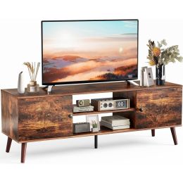 Mid-Century Modern TV Stand in Rustic Brown Wood Finish for TV up to 60-inches