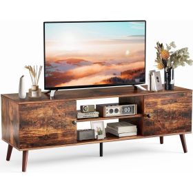 Mid-Century Modern TV Stand in Rustic Brown Wood Finish for TV up to 60-inches