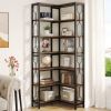 Industrial 7-Tier Metal/Wood Corner Bookcase in Black/Brown