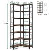 Industrial 7-Tier Metal/Wood Corner Bookcase in Black/Brown