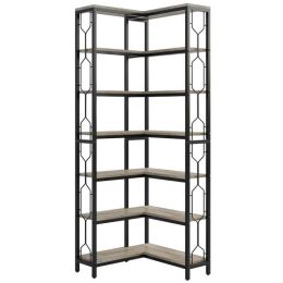 Industrial 7-Tier Metal/Wood Corner Bookcase Black/Grey