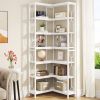 Industrial 7-Tier Metal/Wood Corner Bookcase in White