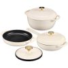 Cream 6-Piece Non-Stick Cast Iron Cookware Set - Skillet Grill Pan Dutch Oven