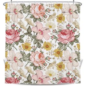 72"W x 72"H Vintage Floral Peony Pink Polyester Shower Curtain