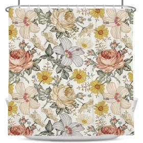 72"W x 84"H Vintage Floral Peony Yellow/Pink Polyester Shower Curtain