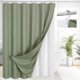 72"W x 84"H Sage Green Waffle Textured 3 in 1 Shower Curtain Set