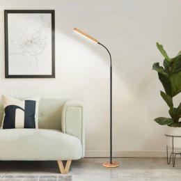 68-inch LED Dimmable Floor Lamp Reading Light with Remote and Woodgrain Accents