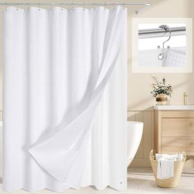 72"W x 78"H White Waffle Textured 3 in 1 Shower Curtain Set