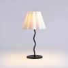 Modern S-Shaped Black Metal Table Lamp with Umbrella-style White Fabric Shade