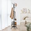 Black Metal Coat Rack Entryway Hall Tree with Umbrella Holder