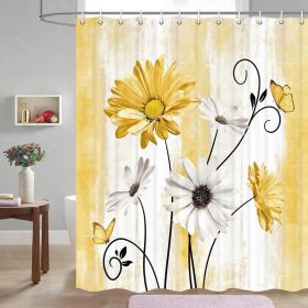 72"W x 72"H Yellow Vibrant Floral Butterfly Polyester Shower Curtain