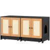 Cat Litter Box Enclosure w/ 2 Cabinets, Scratching Mats, Trays, for 2 Cats Kittens, Black