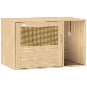 Boho Style Cat Litter Box Enclosure with Rattan Door, Scratching Mat, Non-slip Foot Pads, 31.5" x 20" x 20"