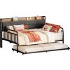Full size Black Metal Daybed with Upholstered Headboard and Twin Trundle
