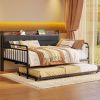 Full size Black Metal Daybed with Upholstered Headboard and Twin Trundle