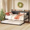 Full size Black Metal Daybed with Upholstered Headboard and Twin Trundle