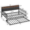 Full size Black Metal Daybed with Upholstered Headboard and Twin Trundle