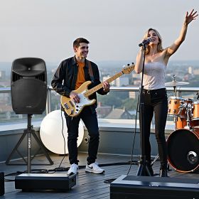 2 X 15 In Speakers Portable PA System 2000W Mixer Bluetooth Mic For DJ Party (Color: Black)